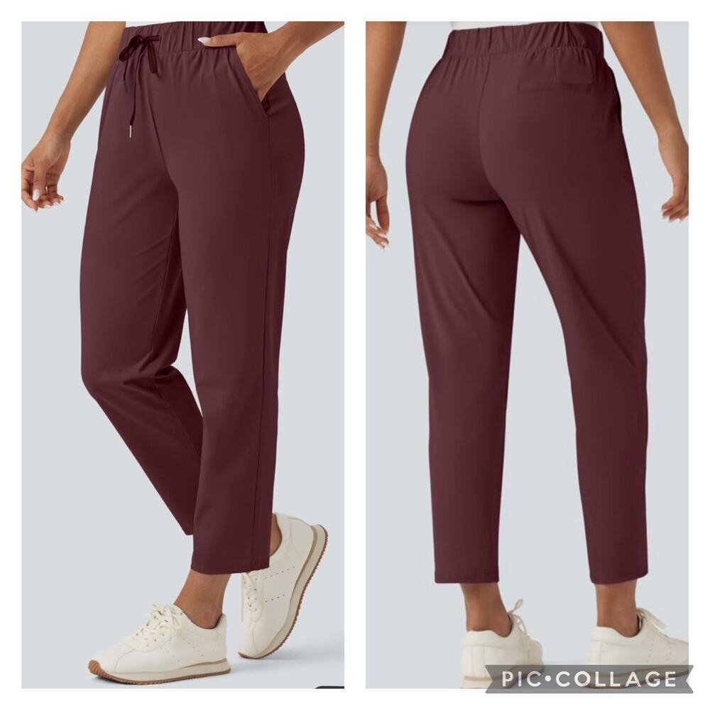 Halara High Waisted Quick Dry Golf Tapered Pants Red Mahogany Size Medium